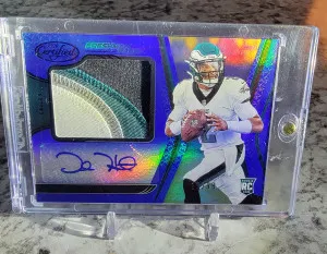 2020 Jalen Hurts Panini Certified Freshman Fabric Mirror Signatures Blue /99 front