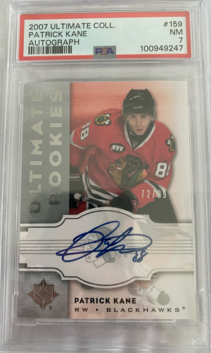 Patrick Kane Ultimate Rookie Auto /99 Psa 7 front