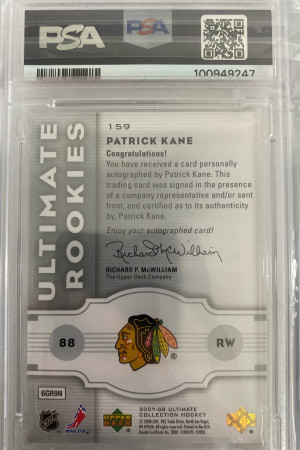 Patrick Kane Ultimate Rookie Auto /99 Psa 7 back