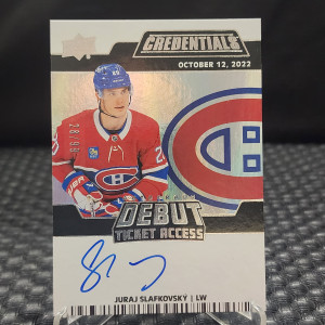 2022-23 Upper Deck Credentials - Debut Ticket Access Autographs #DTAA-JS Juraj Slafkovsky /99 (AU, RC) front
