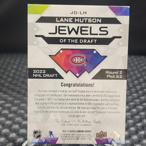 2024-25 Upper Deck Black Diamond Lane Hutson Jewels Of The Draft RPA AUTO /99 back