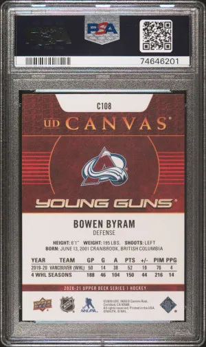 2020 Upper Deck UD Canvas Bowen Byram #C108 Parallel/Variety Rookie PSA 10 back