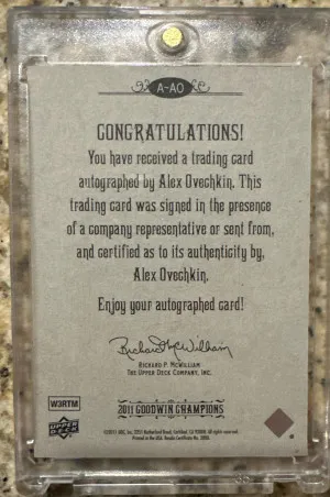 Alex Ovechkin 2011 Goodwin Champions On Card Auto back