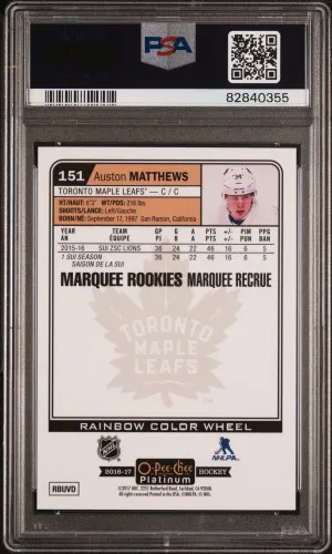 2016 O-Pee-Chee Platinum Auston Matthews Rainbow Color Wheel back
