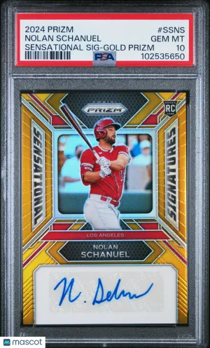 2024 Panini Prizm Sensational Signatures Nolan Schanuel Gold /10 Angels PSA 10 front