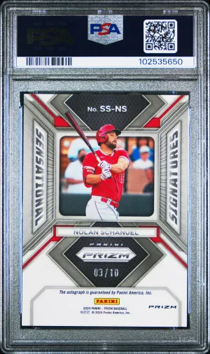 2024 Panini Prizm Sensational Signatures Nolan Schanuel Gold /10 Angels PSA 10 back
