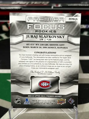 Juraj Slafkovsky 2022-23 Premier Focus Rookies /50  3 Color Patch back