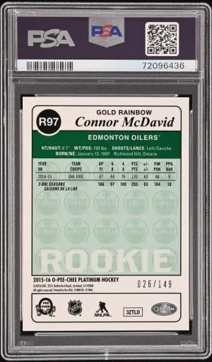 2015 O-Pee-Chee Platinum Retro Connor Mcdavid Retro-Rainbow Gold back