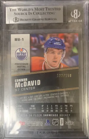 Connor McDavid 2015-16 Fleer Precious Metal Gems PMG Red /150 Rookie RC #MU-1 BGS 8 back