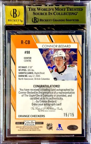 Connor bedard Orange checkers auto /15 BGS 9.5 back