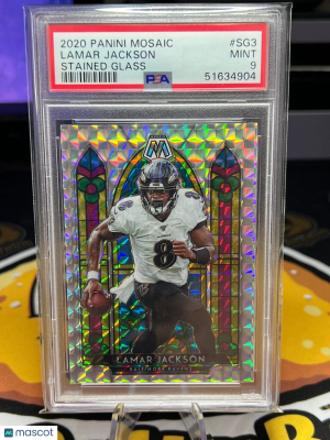 2020 Panini Mosaic Stained Glass #SG3 Lamar Jackson PSA 9 Mint front