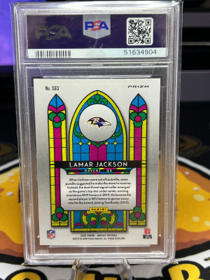 2020 Panini Mosaic Stained Glass #SG3 Lamar Jackson PSA 9 Mint back