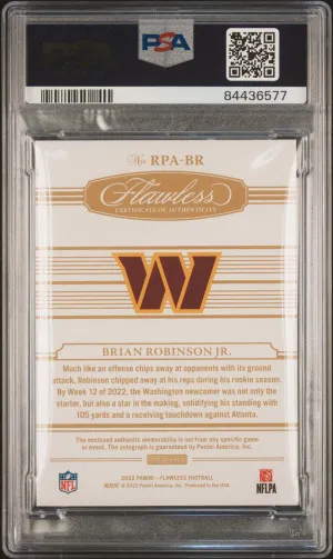 2022 Panini Flawless Rookie Patch Autographs Brian Robinson Jr. back