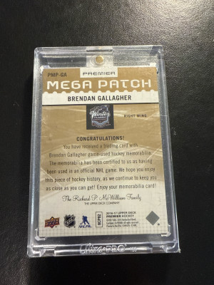 2016-17 UD Premier Mega Patch Brandan Gallagher /6 back