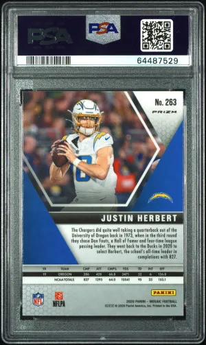 2020 Panini Mosaic Justin Herbert Green Mosaic back
