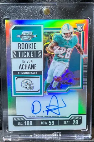 De’Von Achane Rookie Variation On Card Auto Rookie Ticket 2023 Contenders Optic front