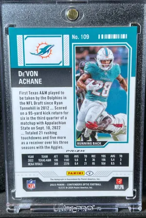 De’Von Achane Rookie Variation On Card Auto Rookie Ticket 2023 Contenders Optic back