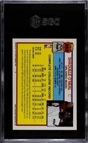 1992-93 Topps #362 Shaquille O’Neal Rookie back