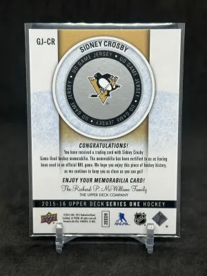 Sidney Crosby 2015-16 Upper Deck Series One UD Game Jersey #GJ-CR back