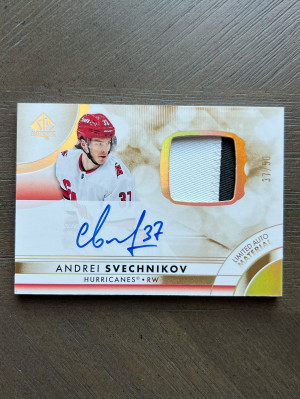 JERSEY NUMBER! 2023-24 SP Authentic Andrei Svechnikov Limited Auto Material Patch 37/50 #21 front