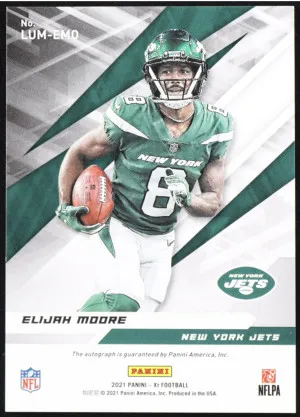 Elijah Moore 2021 Panini XR Luminous Endorsements Red #21 RC #1/1 back