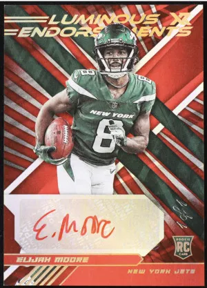 Elijah Moore 2021 Panini XR Luminous Endorsements Red #21 RC #1/1 front