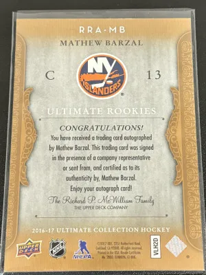 2016-17 Ultimate Rookies Retro Auto Matthew Barzal back