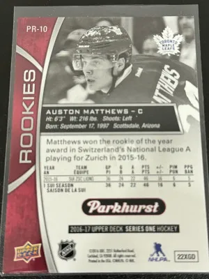 2016-17 Parkhurst Auston Matthews Rookies Red SSP back