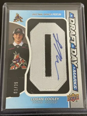 2023-24 SP Game Used Logan Cooley Draft Day Marks “O” Auto /35 front