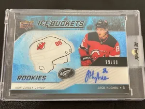 2019-20 UD Ice Jack Hughes Ice Buckets Rookie Auto /99 front