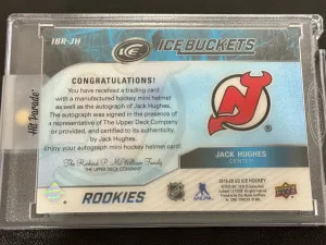 2019-20 UD Ice Jack Hughes Ice Buckets Rookie Auto /99 back