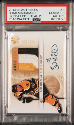 2013 Sp Authentic 2012-13 Sp Authentic Updated Brad Marchand POP 1 Dual 10 Grades front