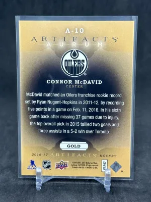 Connor McDavid 2016-17 Upper Deck Artifacts Aurum Gold Insert #A-10 Oilers back