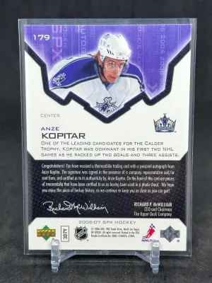 Anze Kopitar 2006-07 Upper Deck SPx Rookie Jersey Auto /1299 #179 Kings back