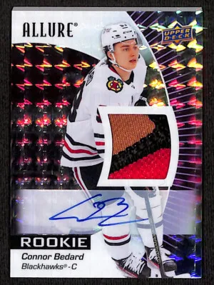 Connor Bedard Allure Rookie Purple Diamond Auto Patch /10 front