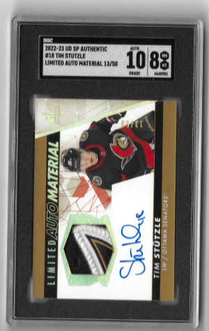 Tim Stutzle | 2022 SP Authentic | Limited Auto Material #18 13/50 SGC 8 front