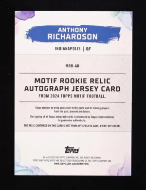 Anthony Richardson 2023 Topps Motif Relic Autographs Football #MRRAR RC #11/35 back