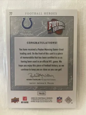 18-PEYTON MANNING FOOTBALL HEROES UPPERDECK PATCH CARD 63/75 back