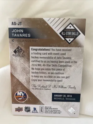 2016-17 SP Game Used All-Star Skills Fabrics Patch #ASJT John Tavares 04/35 NYI back