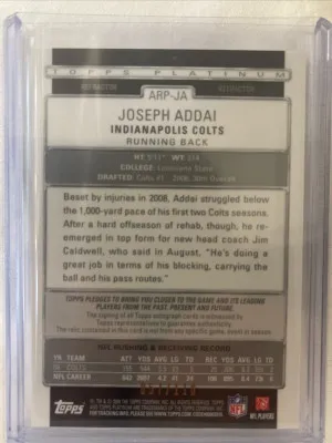 2009 Topps Platinum Auto Refractor Patch 57/110 Joseph Addai #ARP-JA Patch Auto back