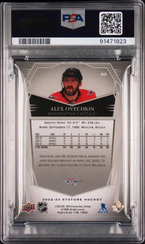 2022 Upper Deck Stature Alex Ovechkin Design Variant Jersey Number 8/65 PSA 9 back