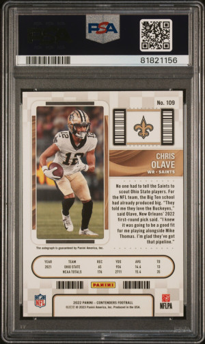 2022 Panini Contenders Chris Olave Autograph PSA 10 back
