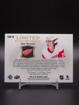 21-22 UD SPA Limited Auto Material Tyler Bertuzzi /50 back