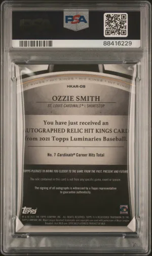 2021 Topps Luminaries Hit Kings Autograph Relics Ozzie Smith Hit Kings Auto.rl-Blue back