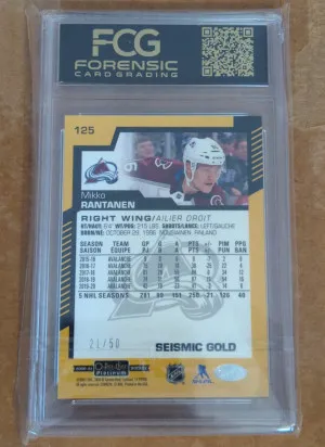 2020-21 O-Pee-Chee Platinum Mikko Rantanen Seismic Gold 21/50 FCG 8.5 back