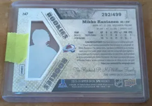 2015-16 SPX Rookie Auto Jersey Mikko Rantanen 292/499 back