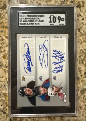 2013 Panini Contenders 6-Way Auto Ovechkin Weber St. Louis Selanne Sakic Bourque front