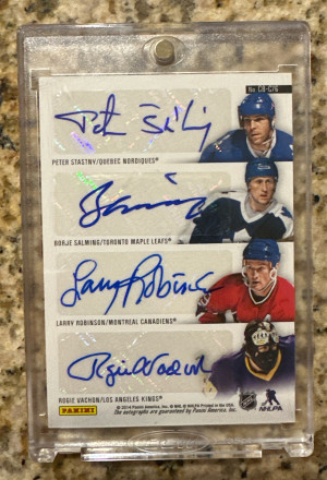 2013 Panini Contenders 8-Way Auto Stastny Salming Robinson Vachon Tretiak Sittler Barber Cheevers back