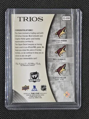 2020-21 Upper Deck The Cup Trios Premium Materials Patch /10 - Christian Dvorak / Nick Schmaltz / Clayton Keller back