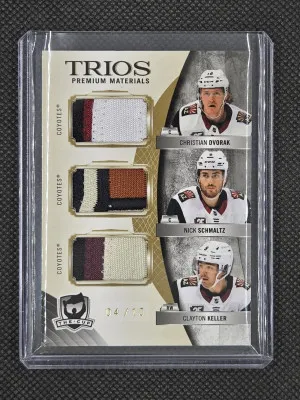 2020-21 Upper Deck The Cup Trios Premium Materials Patch /10 - Christian Dvorak / Nick Schmaltz / Clayton Keller front
